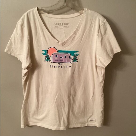 LIFE IS GOOD SIZE LARGE CRUSHER T SIMPLIFY TRAVEL TRAILER CAMPING OUTDOORS - Picture 2 of 5